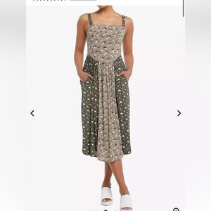 NWOT THORN & FABLE HOT TOPIC Adorable Mushroom Green& Olive MIdi Strappy Dress M